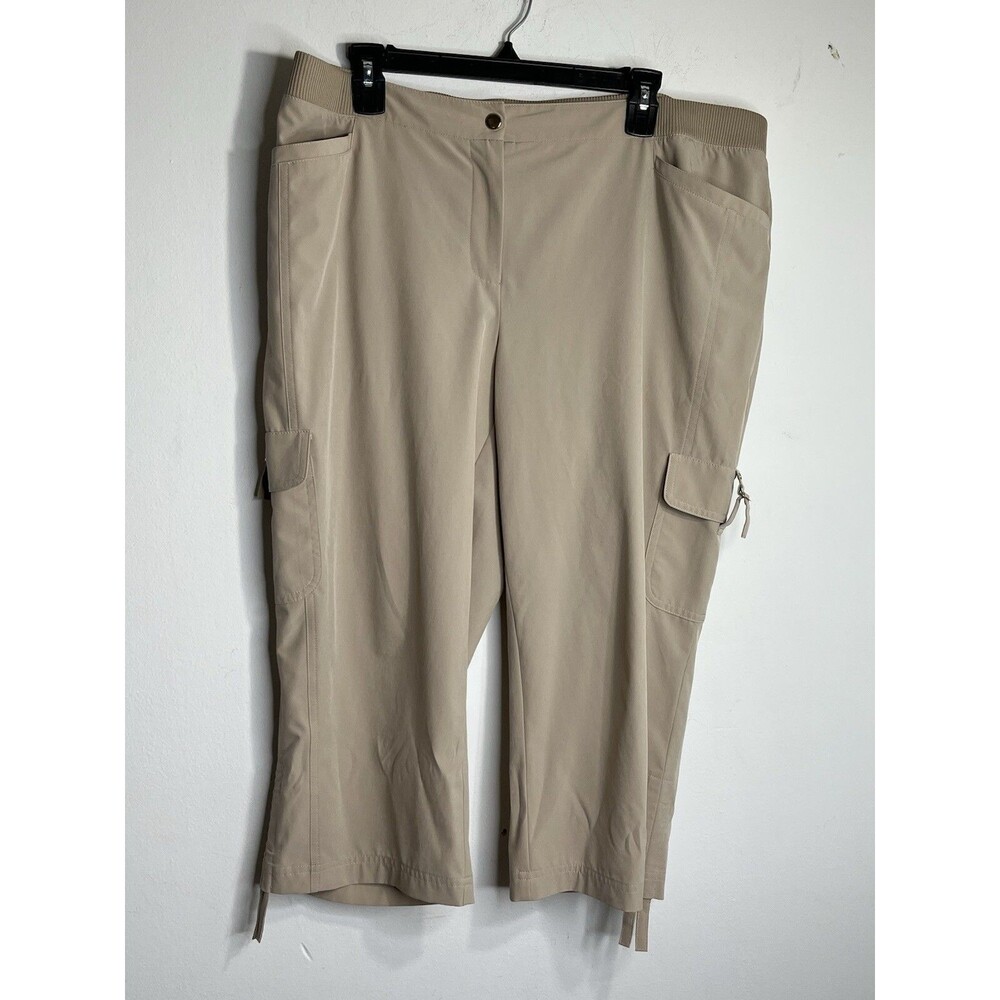 Chico's Zenergy Pants Beige Tan Cinch WMS SZ 3 / 16 / L Crop Capri (12